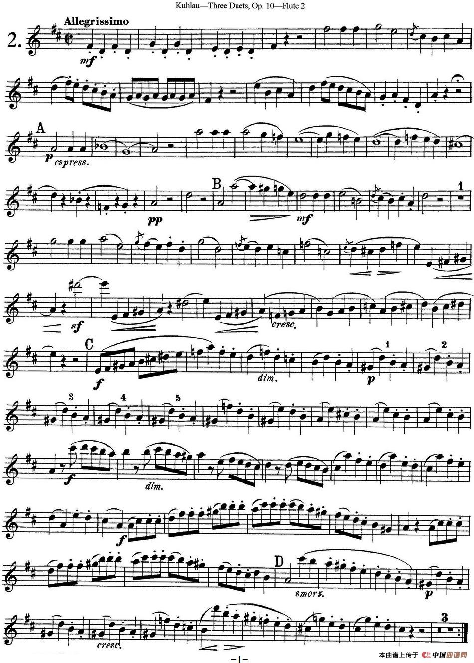 库劳长笛二重奏练习曲Op.10——Flute 2（No.2）