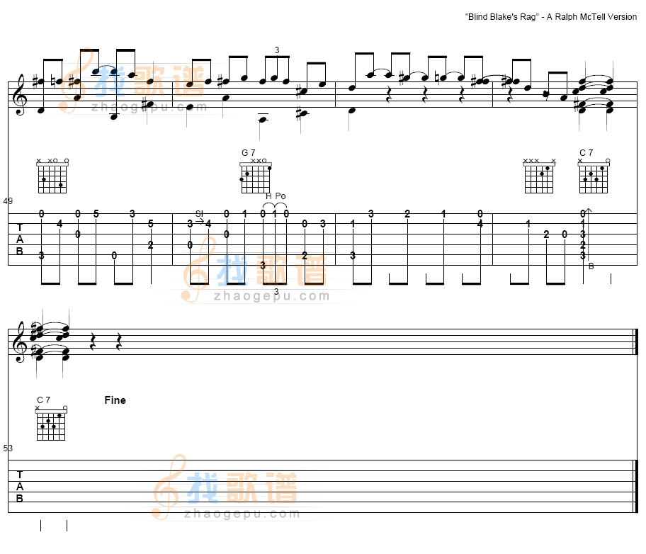 Blind Blakes Rag吉他谱( 六线谱)吉他谱