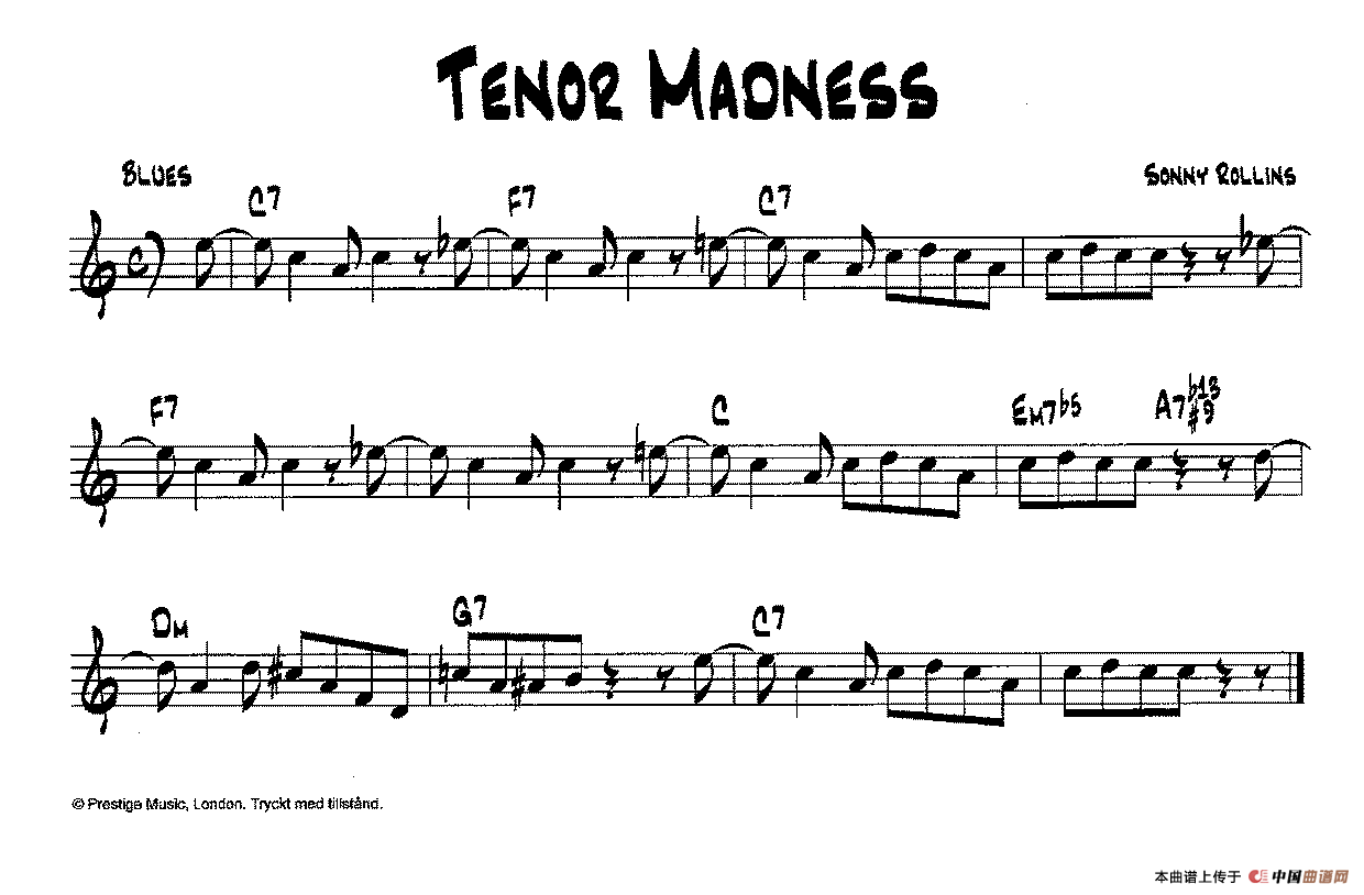 降B爵士乐谱：TENOR MADNESS