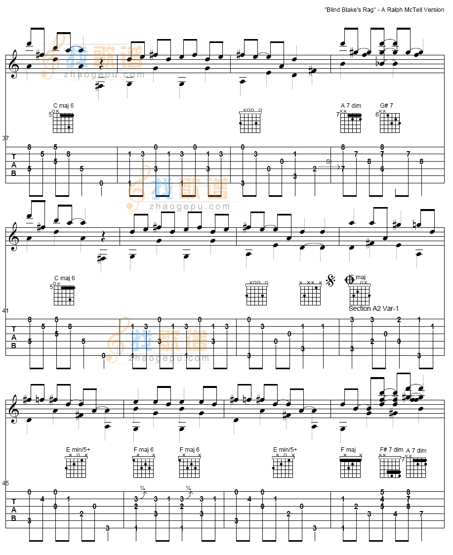 Blind Blakes Rag吉他谱( 六线谱)吉他谱
