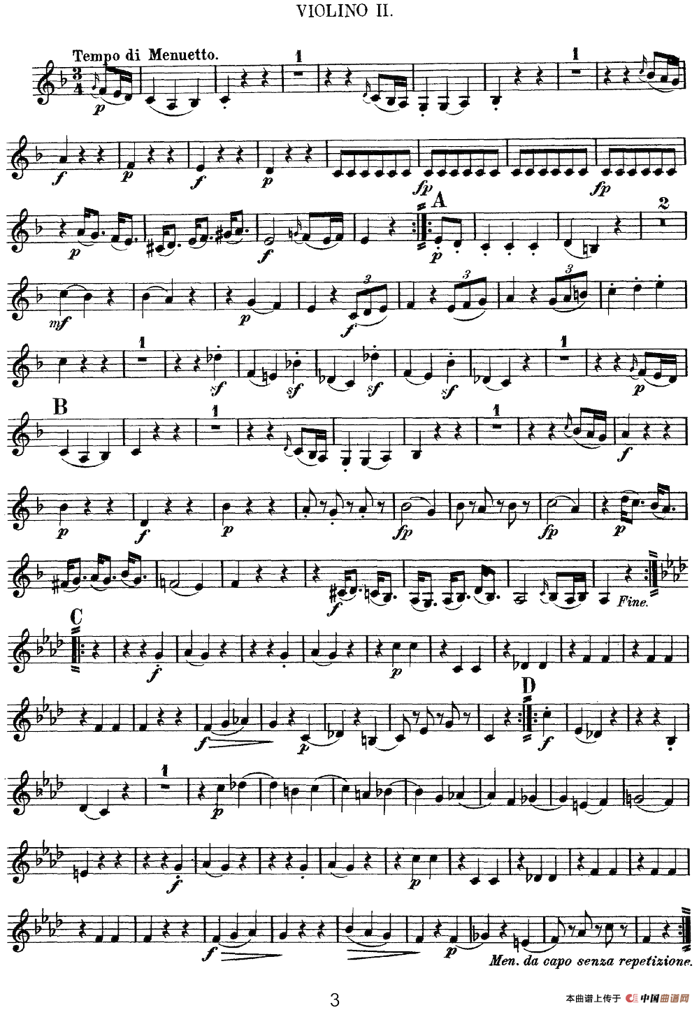 Mozart《Quartet No.5 in F Major,K.158》（Violin 2分谱）