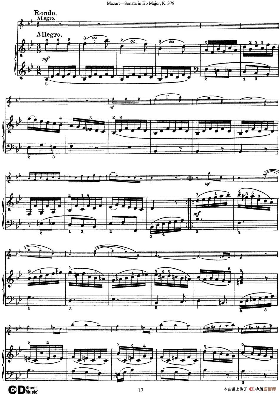 Violin Sonata in Bb Major K.378（小提琴+钢琴伴奏）