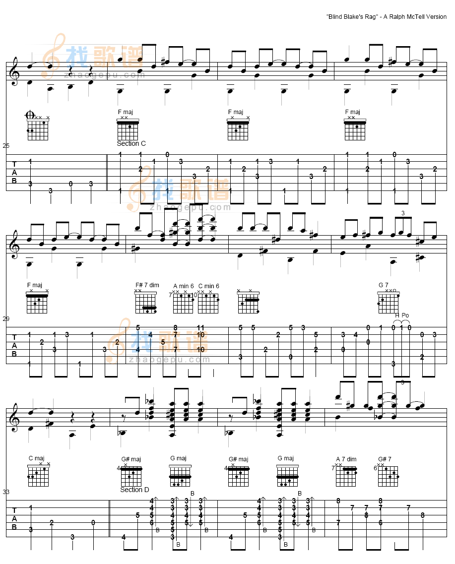 Blind Blakes Rag吉他谱( 六线谱)吉他谱