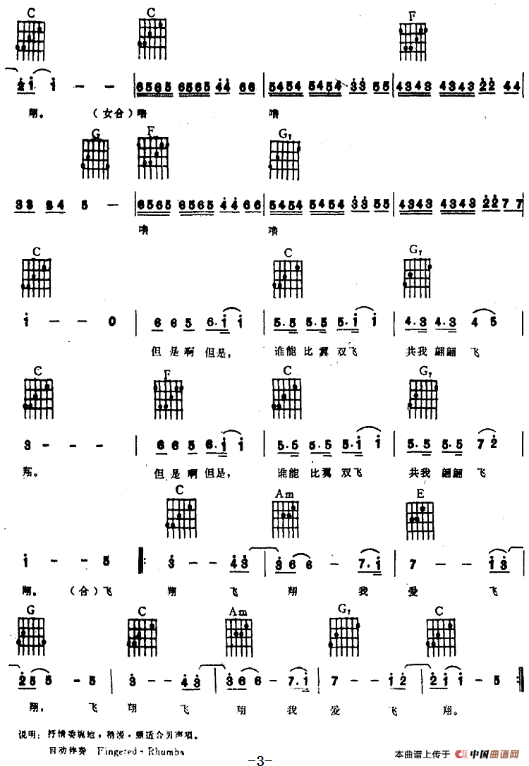 飞翔飞翔我飞翔（电子琴吉他弹唱谱）