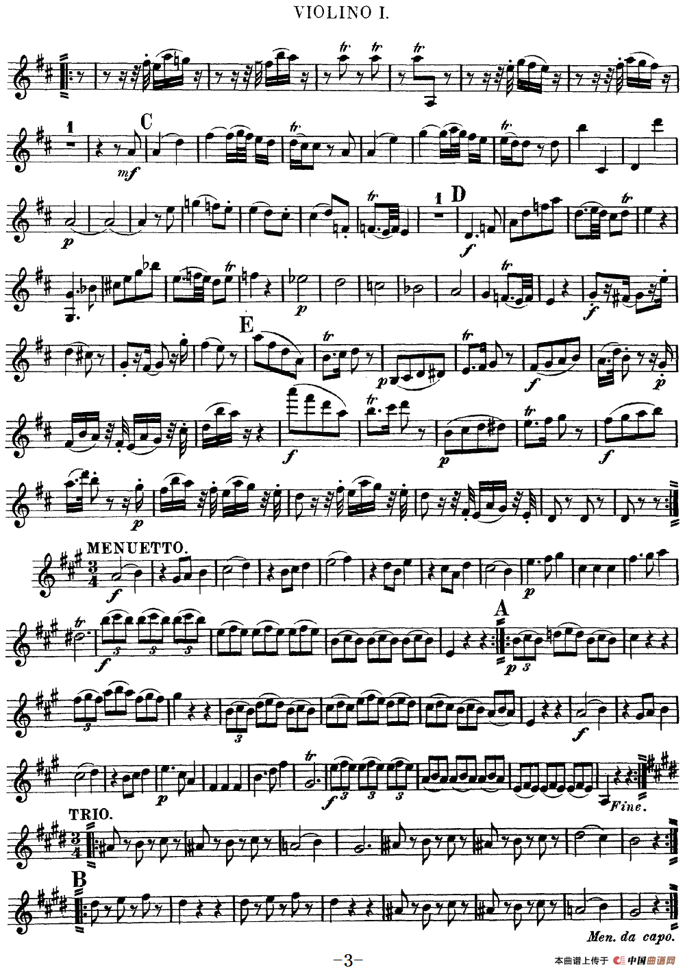 Mozart《Quartet No.9 in A Major,K.169》（Violin 1分谱）