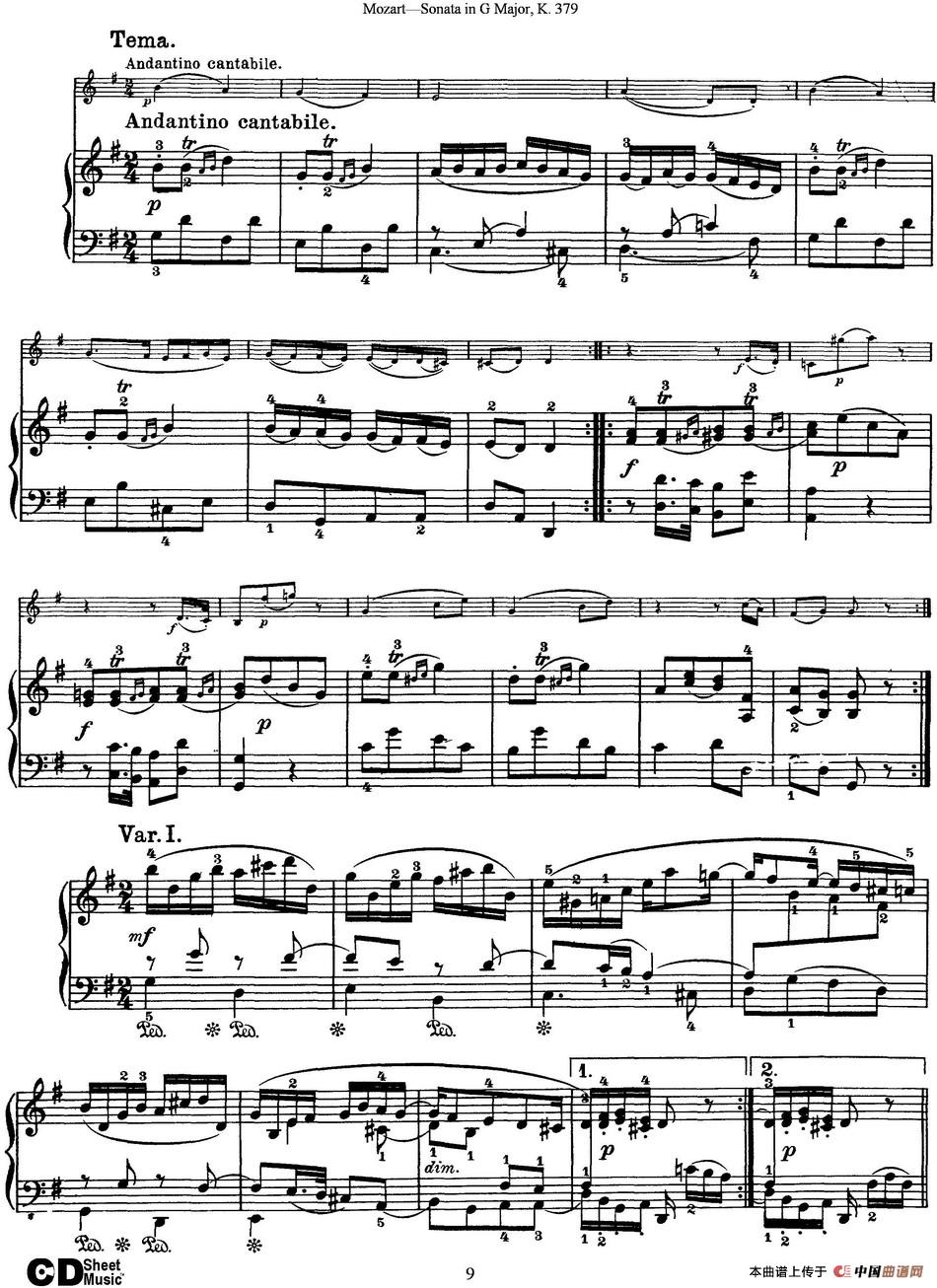 Violin Sonata in G Major K.379（小提琴+钢琴伴奏）