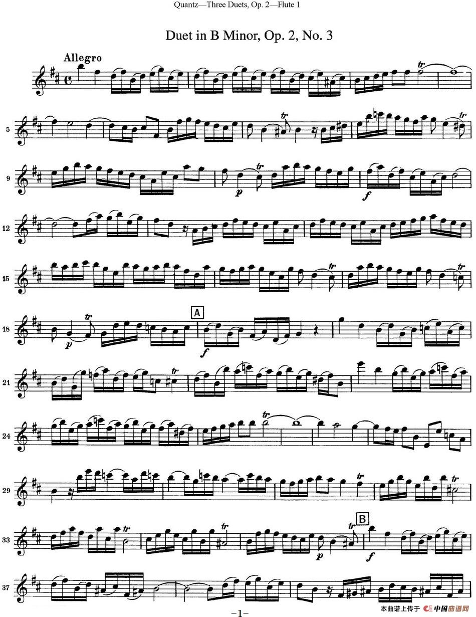 匡茨G大调长笛二重奏Op.2——Flute 1（No.3）