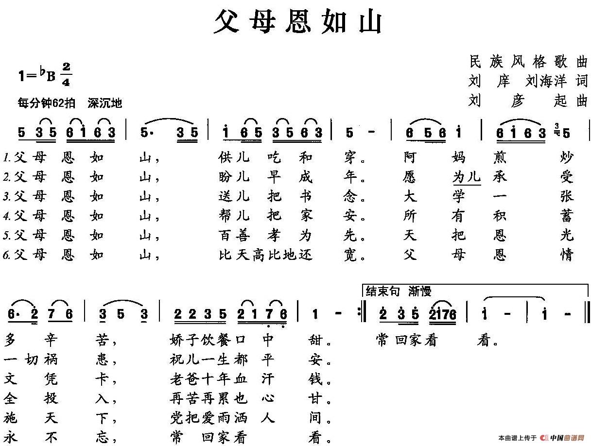 父母恩如山（刘庠 刘海洋词 刘彦起曲）