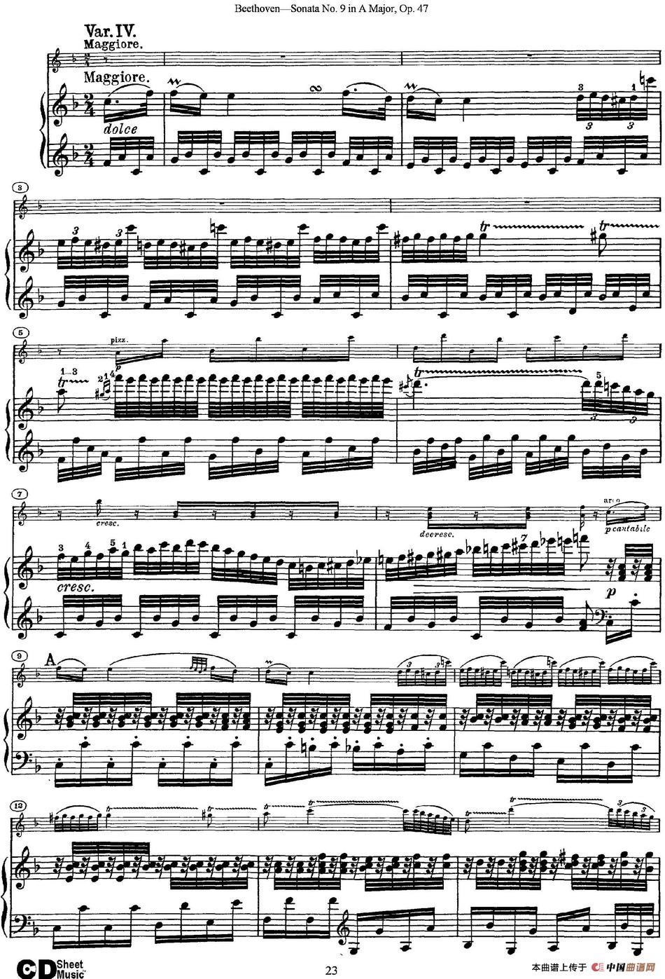 Violin Sonata No.9 in A Major Op.47（小提琴+钢琴伴奏）