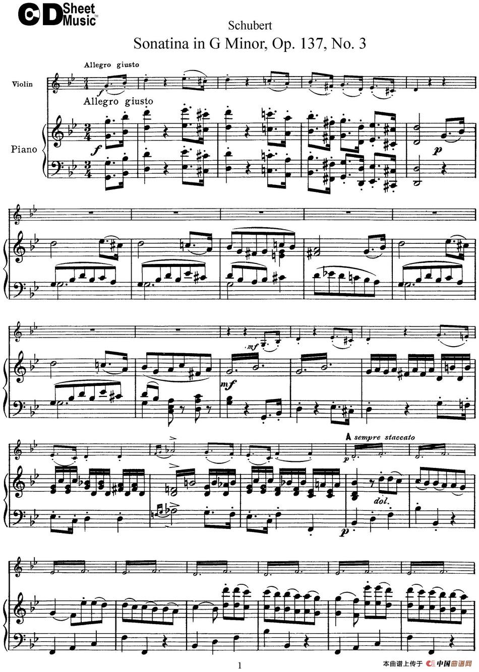 Violin Sonatina in G minor Op.137 No.3（小提琴+钢琴伴奏