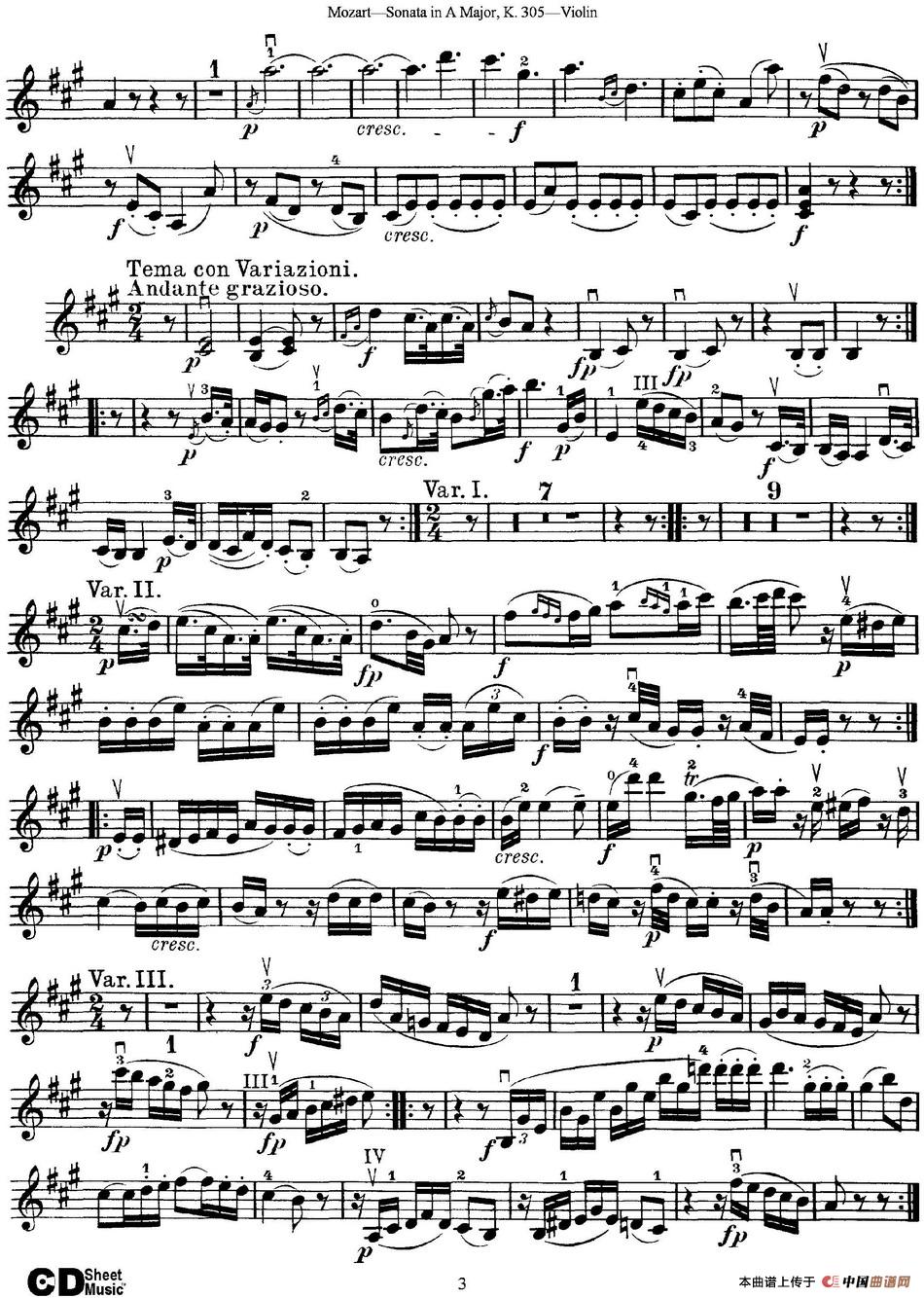 Violin Sonata in A Major K.305