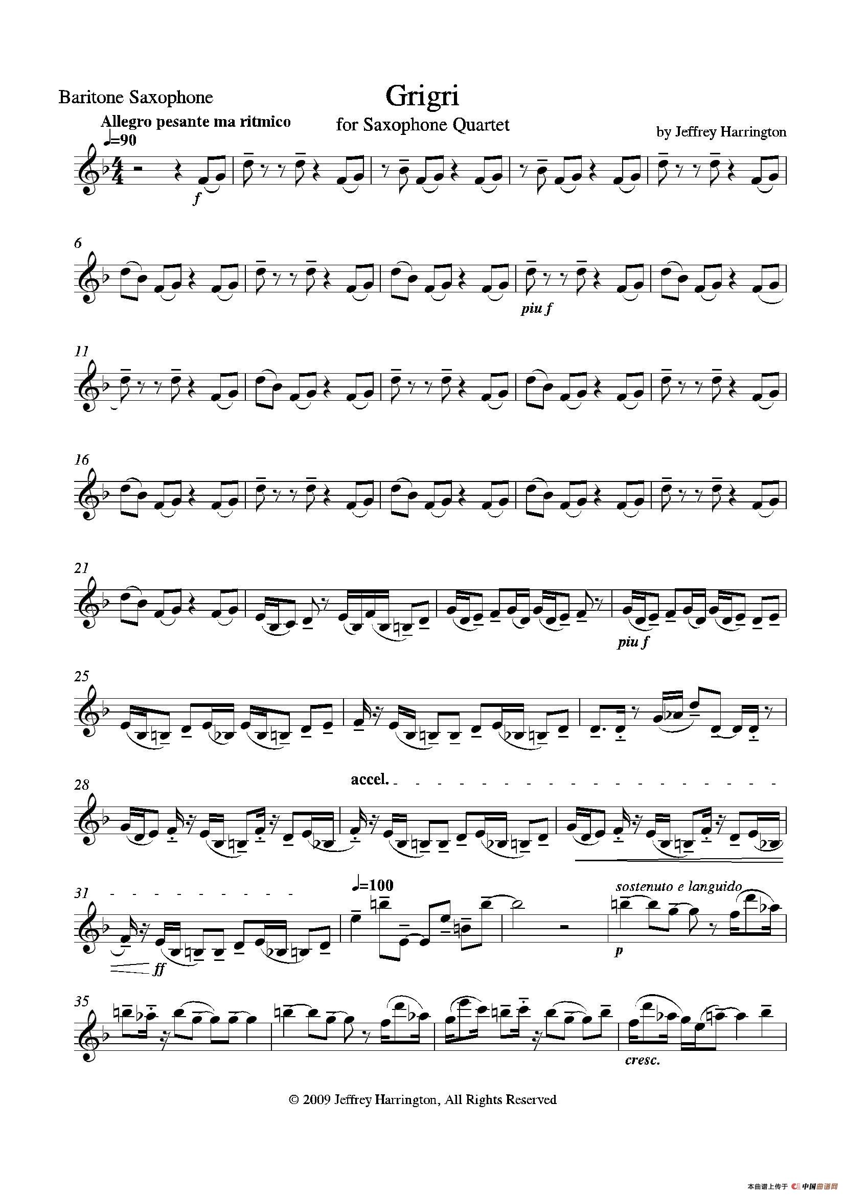 Grigri（四重奏上低音萨克斯分谱）