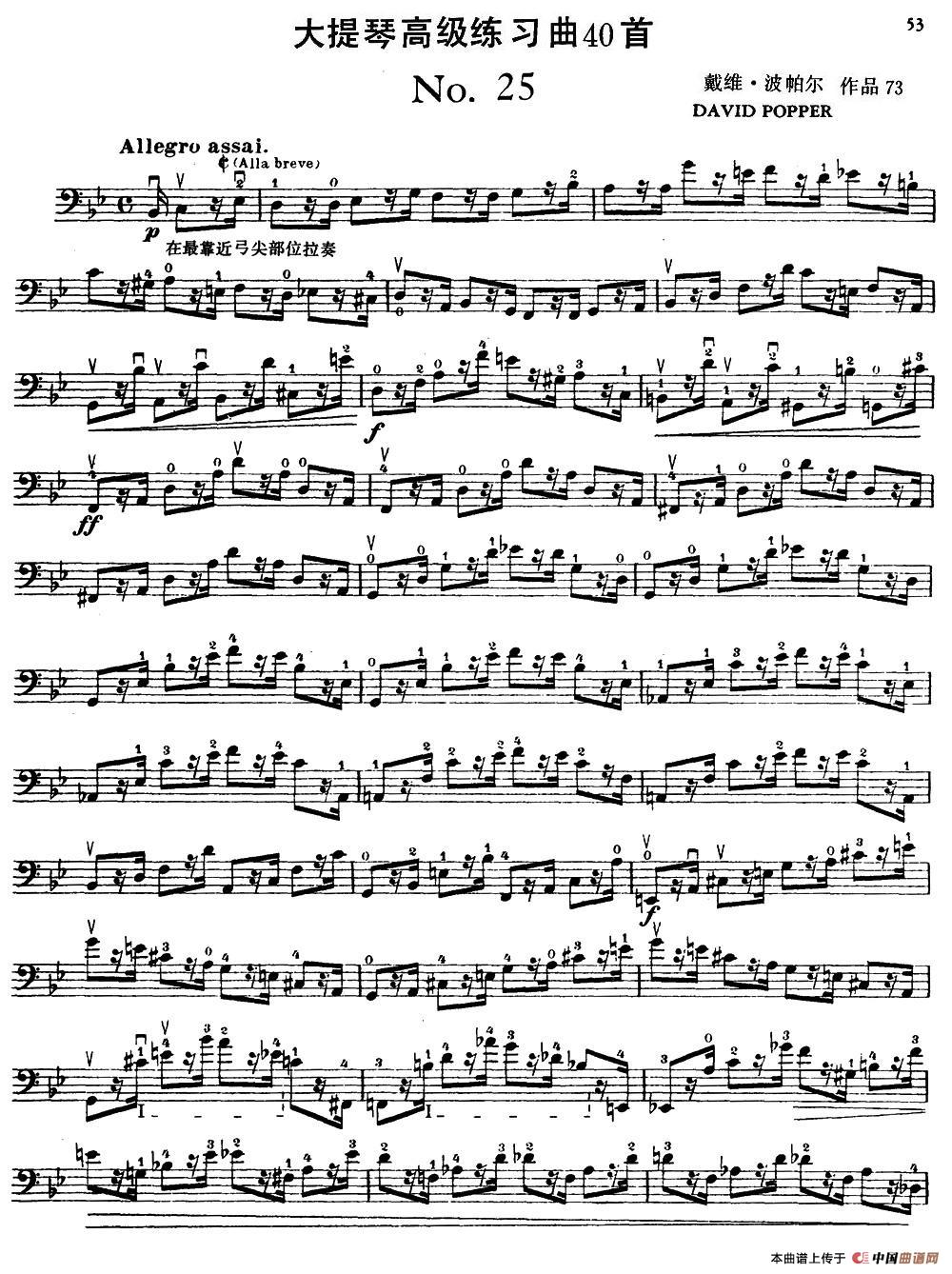 大提琴高级练习曲40首 No.25小提琴谱