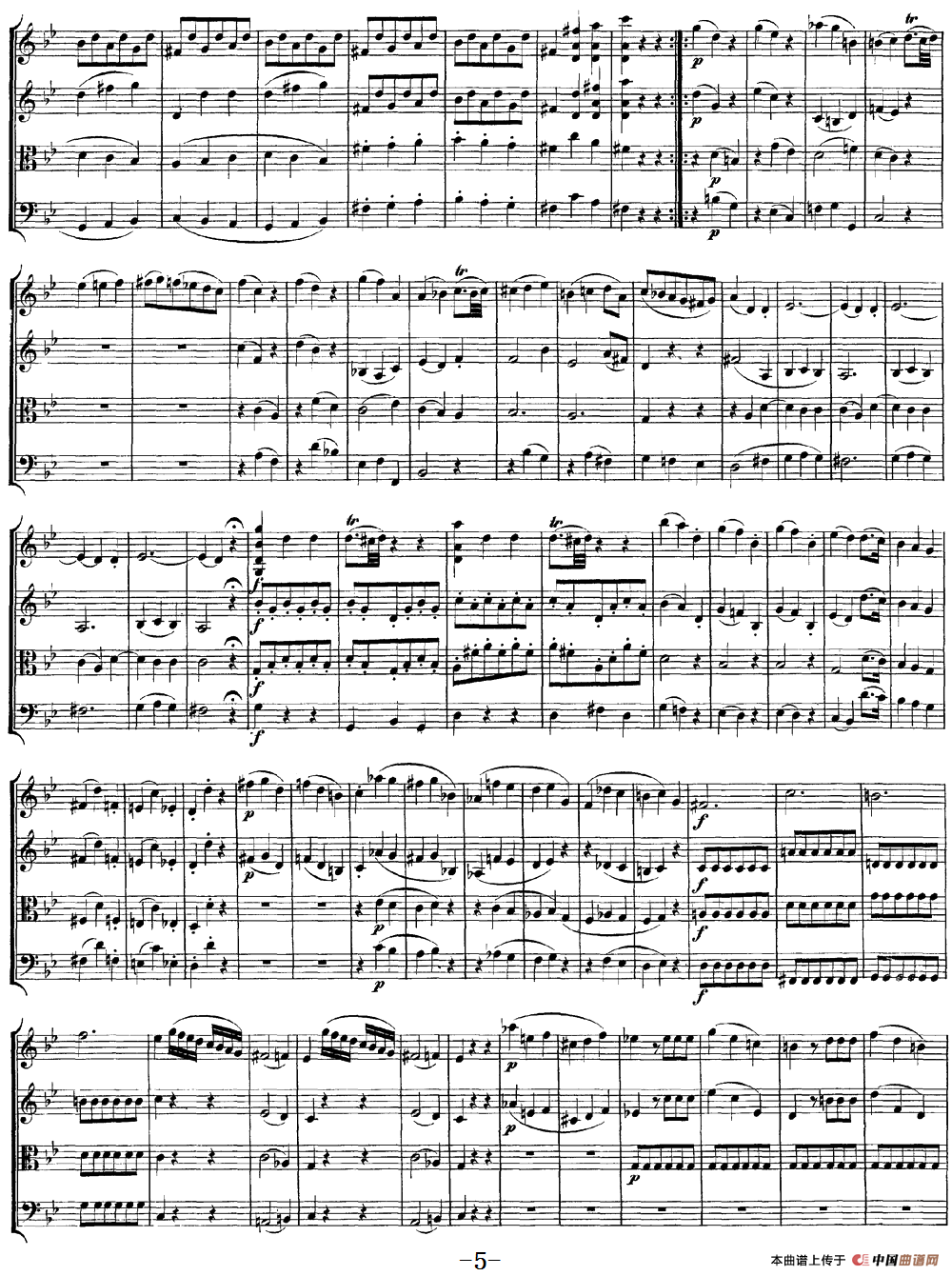 Mozart《Quartet No.6 in Bb Major,K.159》（总谱）