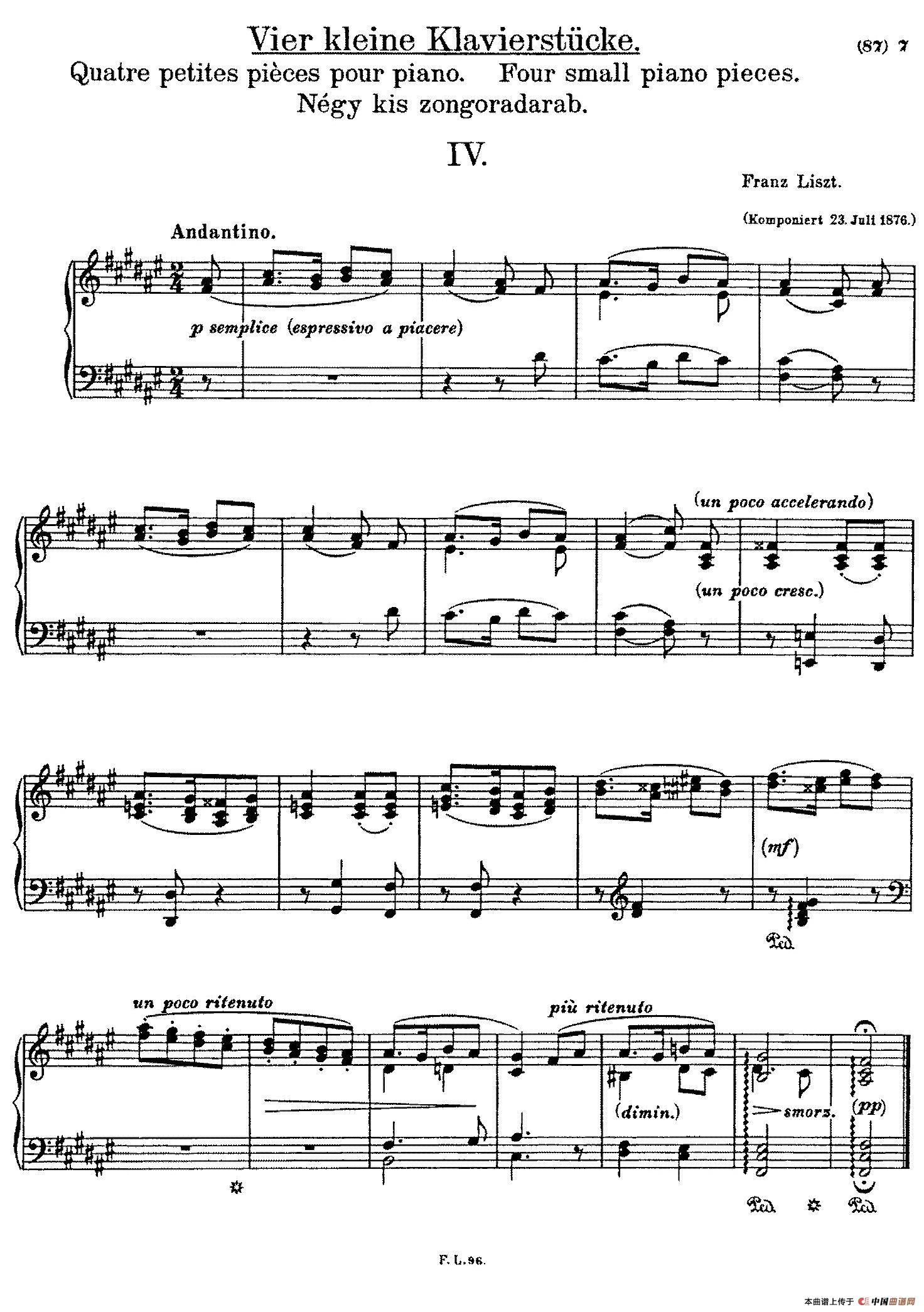 5 Klavierstücke S.192（5首钢琴小品·Ⅳ）