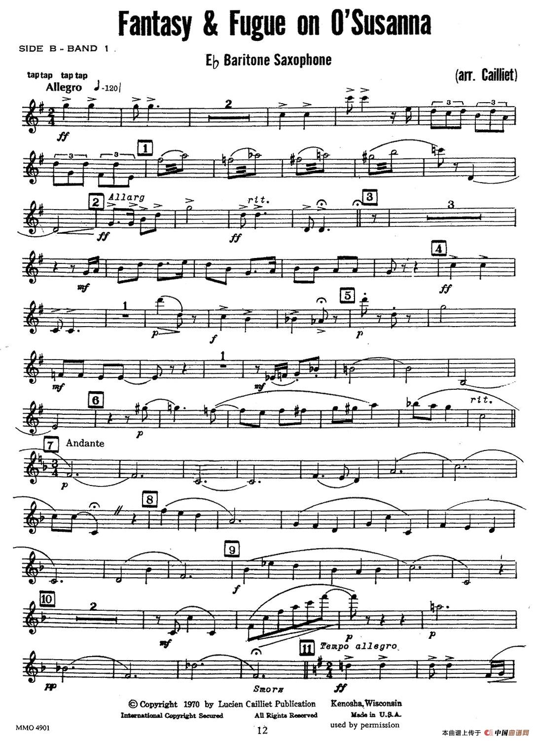 赋格曲-苏珊娜四重奏 baryton —上低音萨克斯谱