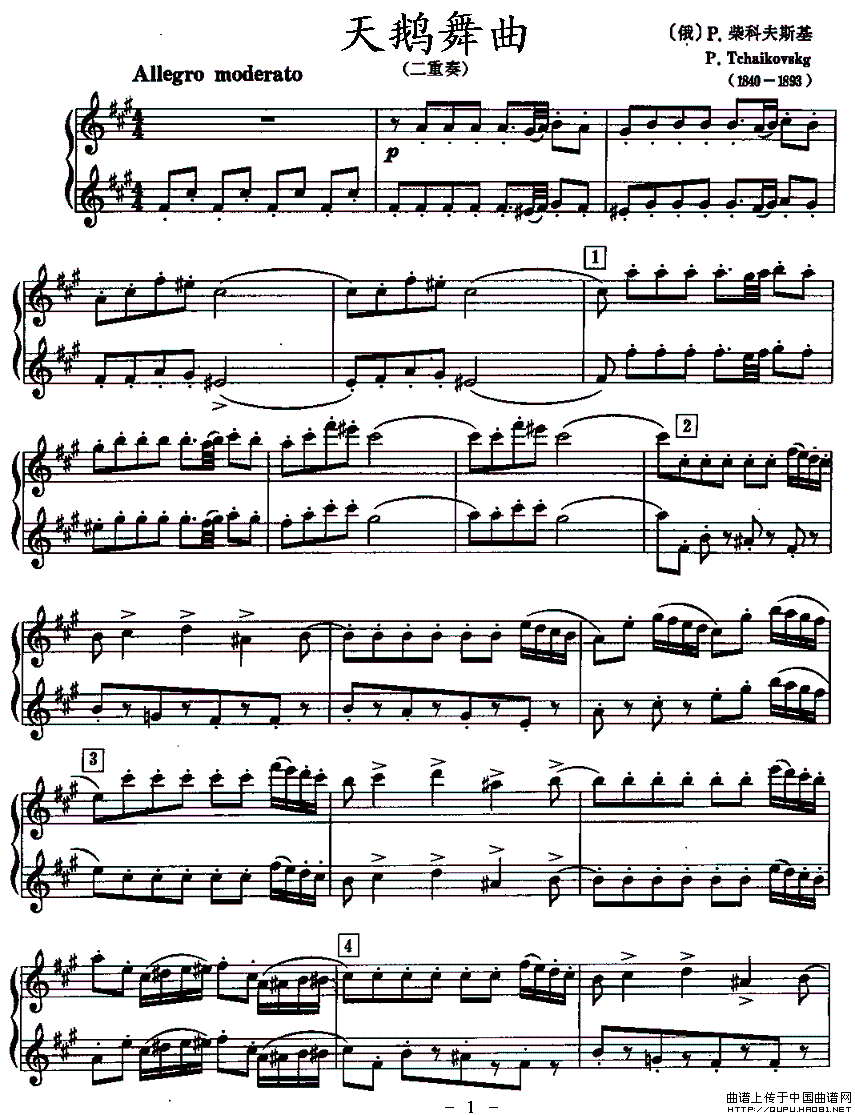 天鹅舞曲（二重奏）长笛谱