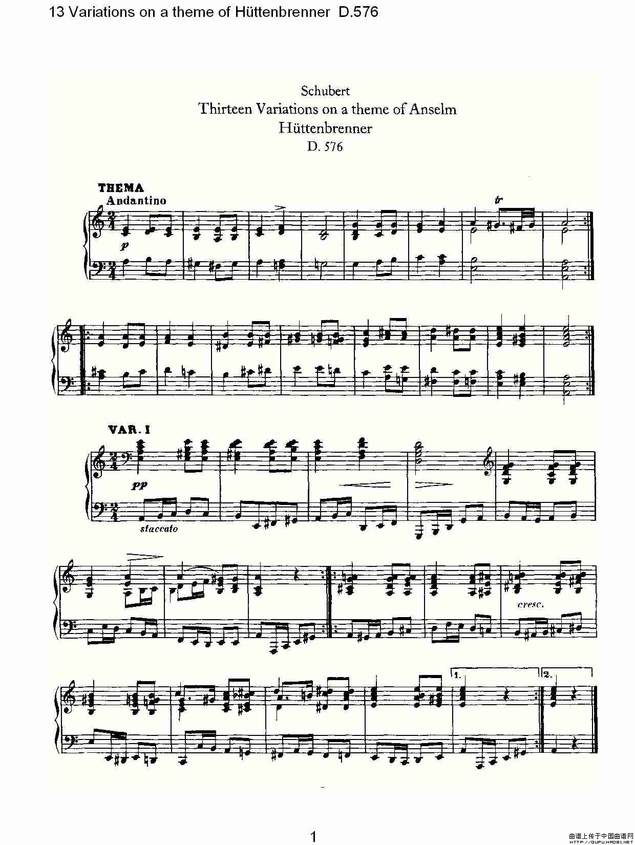 13 Variations on a theme of Hüttenbrenner D.576（主）