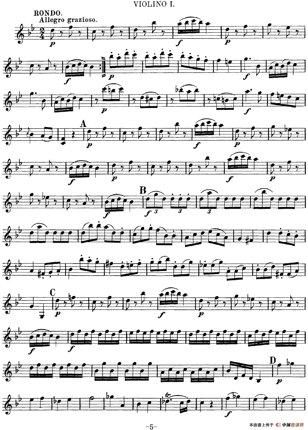 Mozart《Quartet No.6 in Bb Major,K.159》（Violin 1分谱）