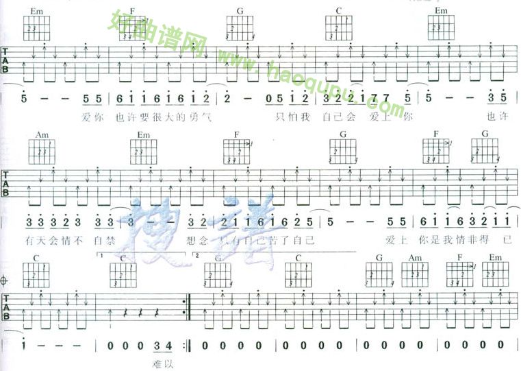 《情非得已》C调吉他谱第4张