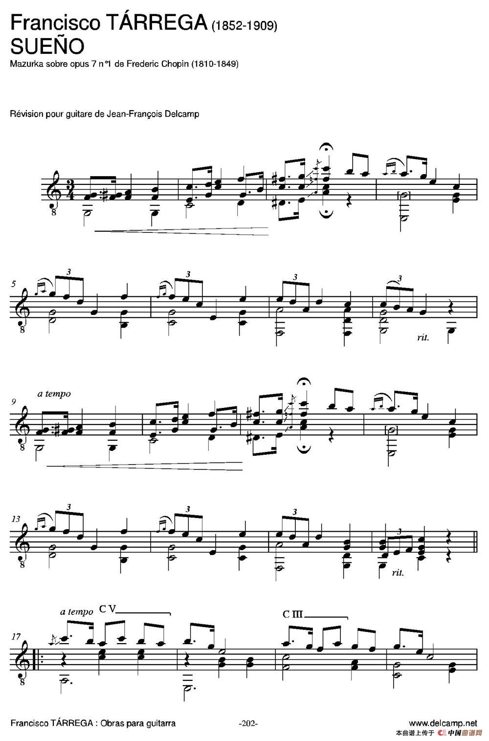 SUENO(Mazurka sobre opus 7 n1 de Frederic Chopin)（古典吉他