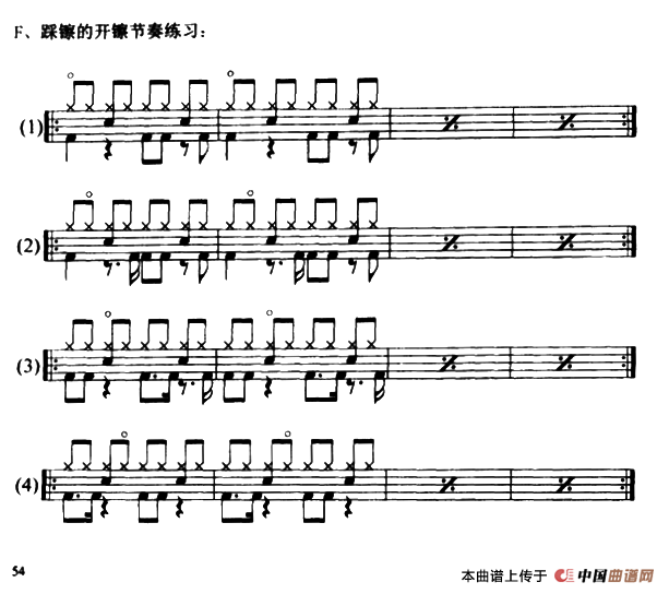 8条架子鼓踩镲的开镲节奏练习曲谱