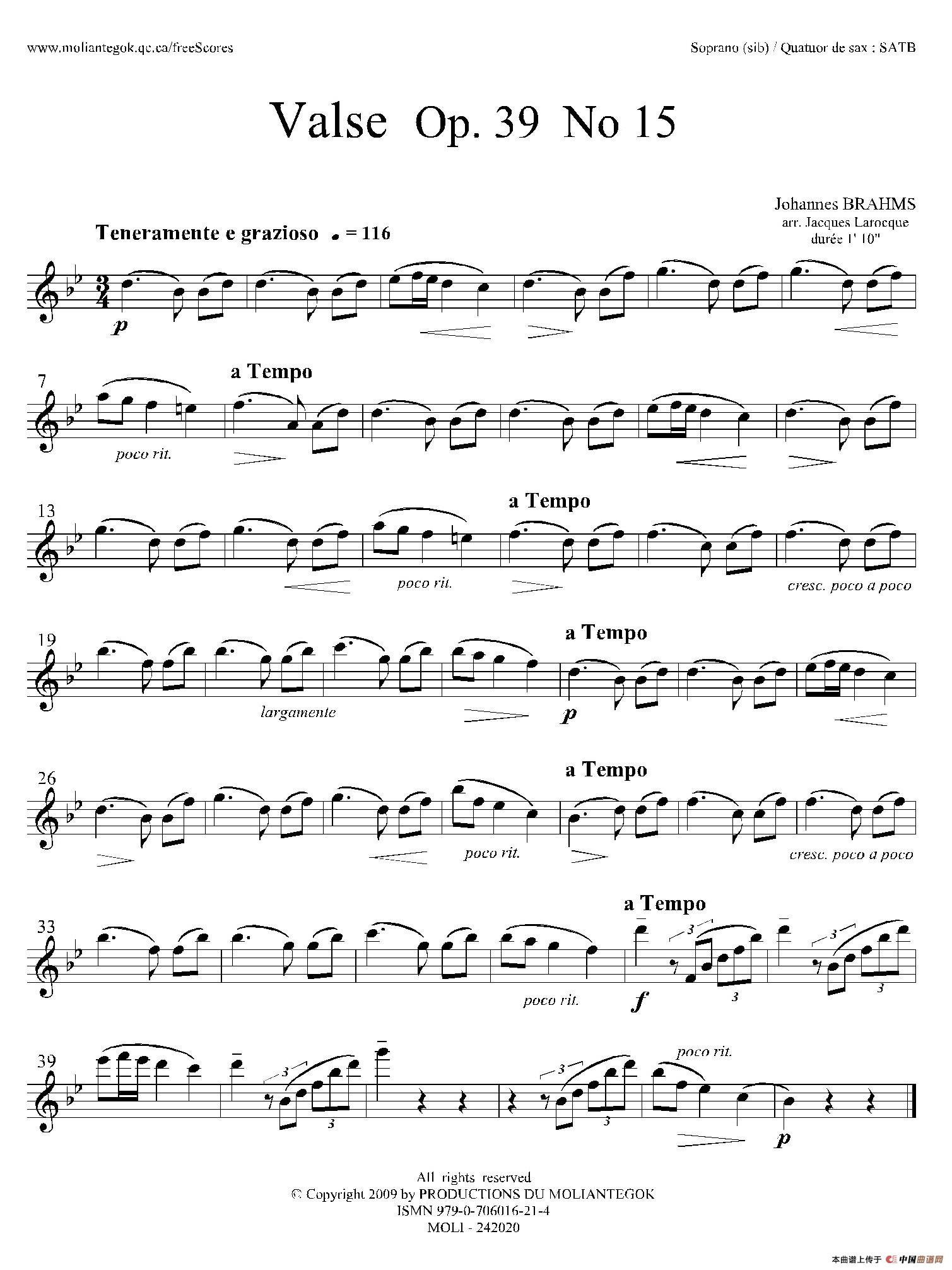 圆舞曲 Op39 No15（四重奏高音萨克斯分谱）