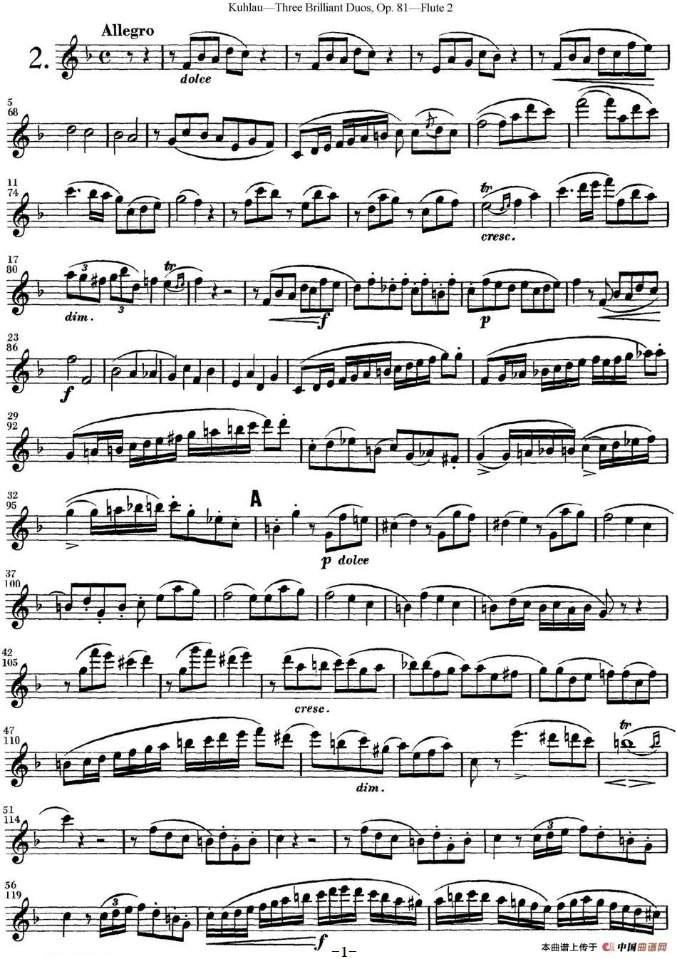 库劳长笛二重奏练习三段OP.81——Flute 2（NO.2）
