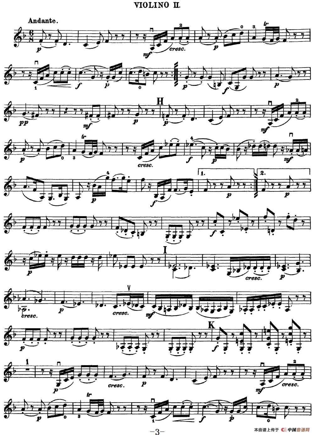 Mozart《Quartet No.15 in D Minor,K.421》（Violin 2分谱）