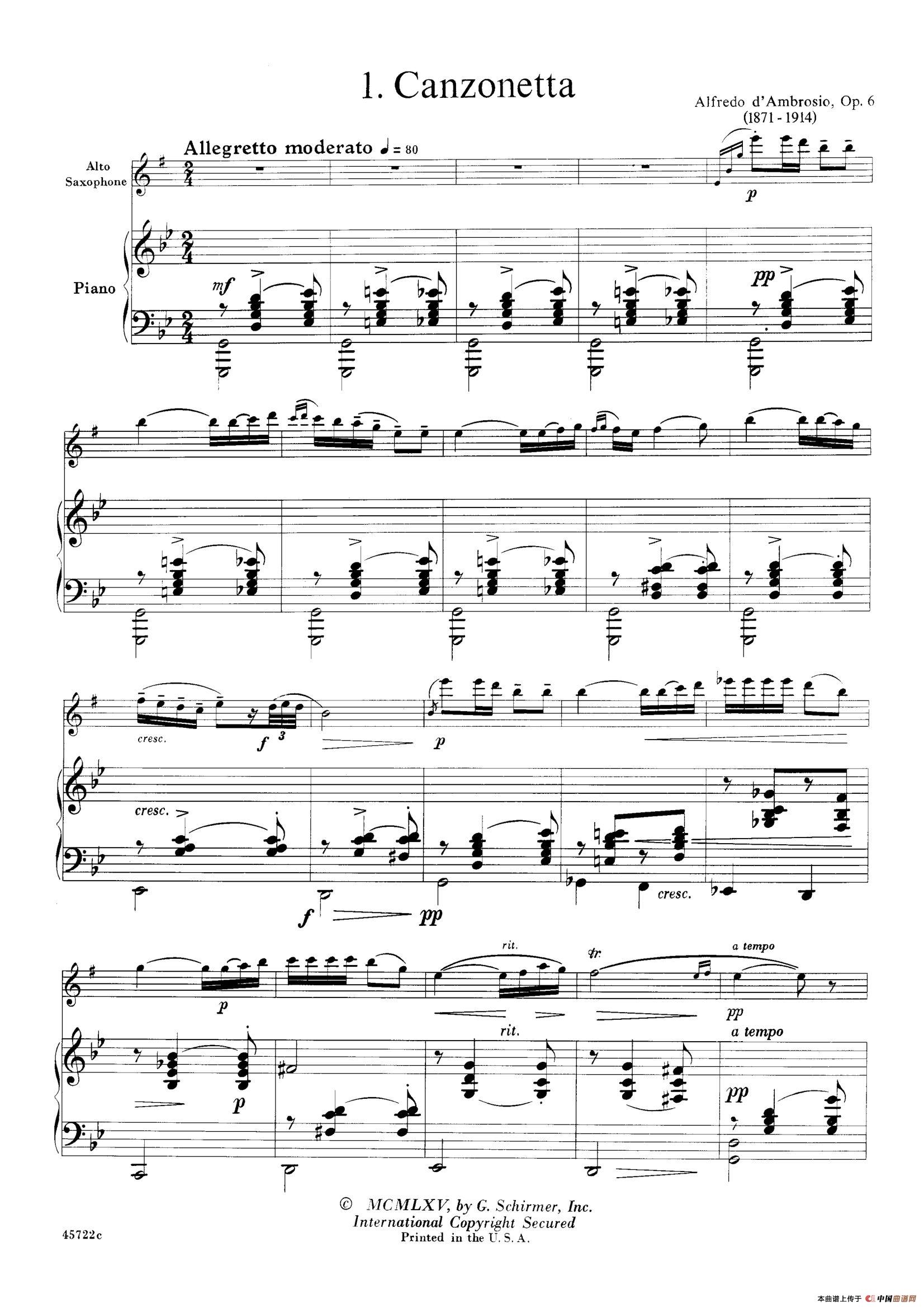 15首古典萨克斯独奏曲：1、Canzonetta（中音萨克斯