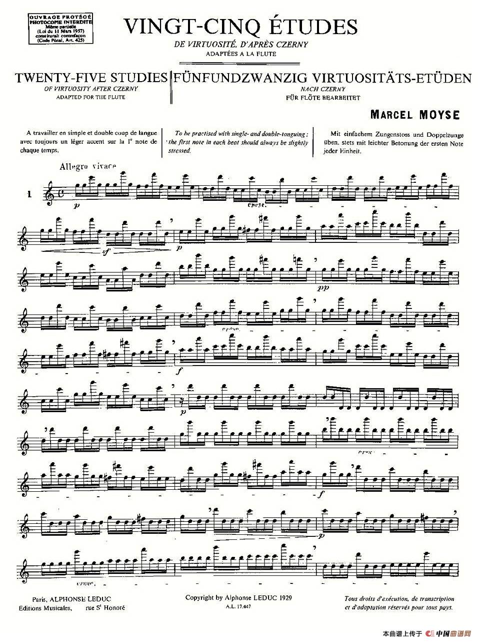 Moyse - 25 Studies after Czerny flute  [1]（25首改编自车尔