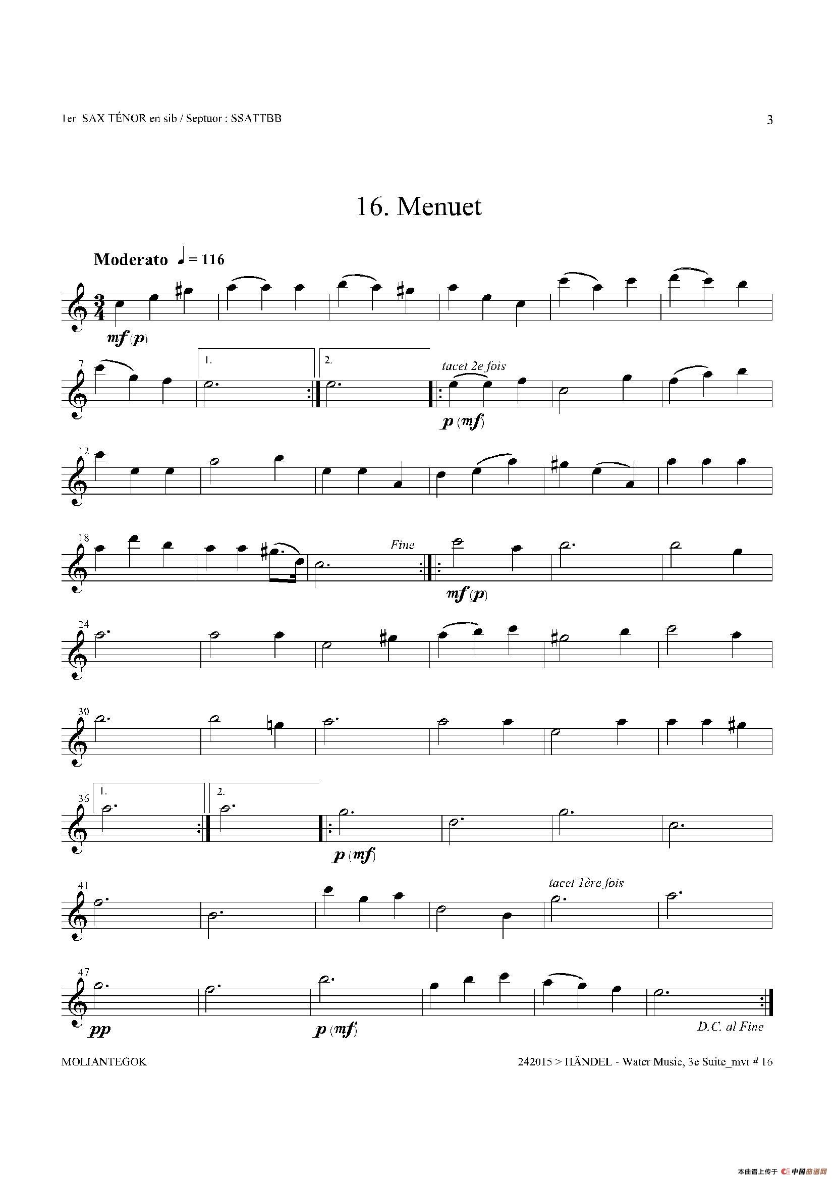 Water Music（HWV.350 No.3）（第一次中音萨克斯）