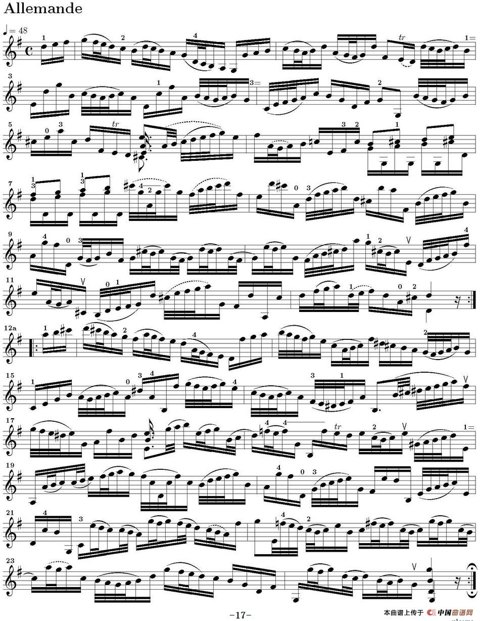 Six Suite Violincello Solo senza Basso（Suite III）（6首无
