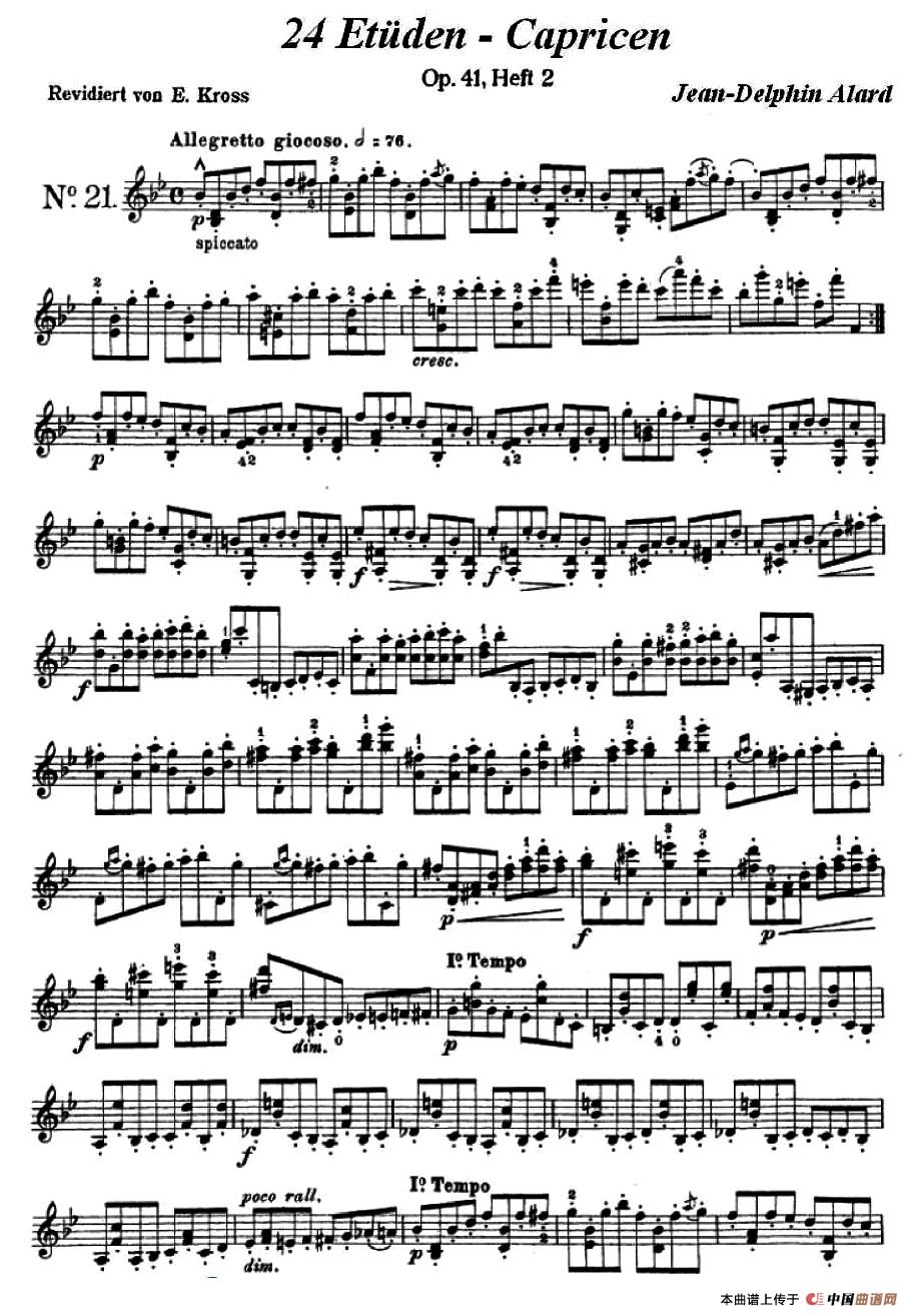 让·德尔菲·阿拉尔-12首小提琴隨想练习曲之21小提琴谱