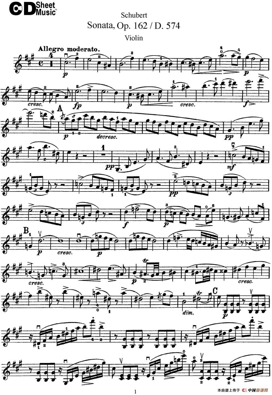 Violin Sonata in A major Op.162 D.574