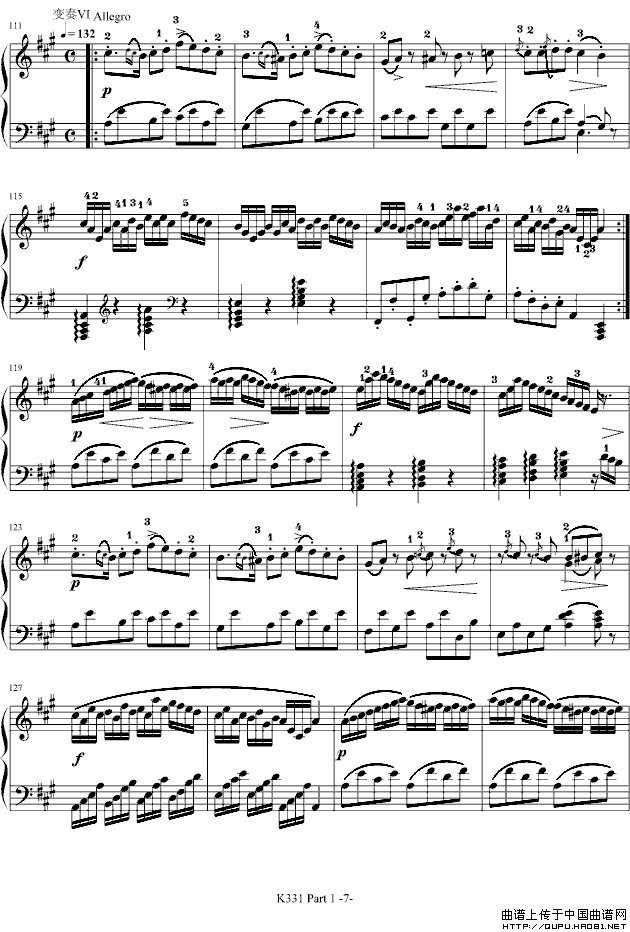 A大调钢琴奏鸣曲 第一乐章（K331 第一乐章）