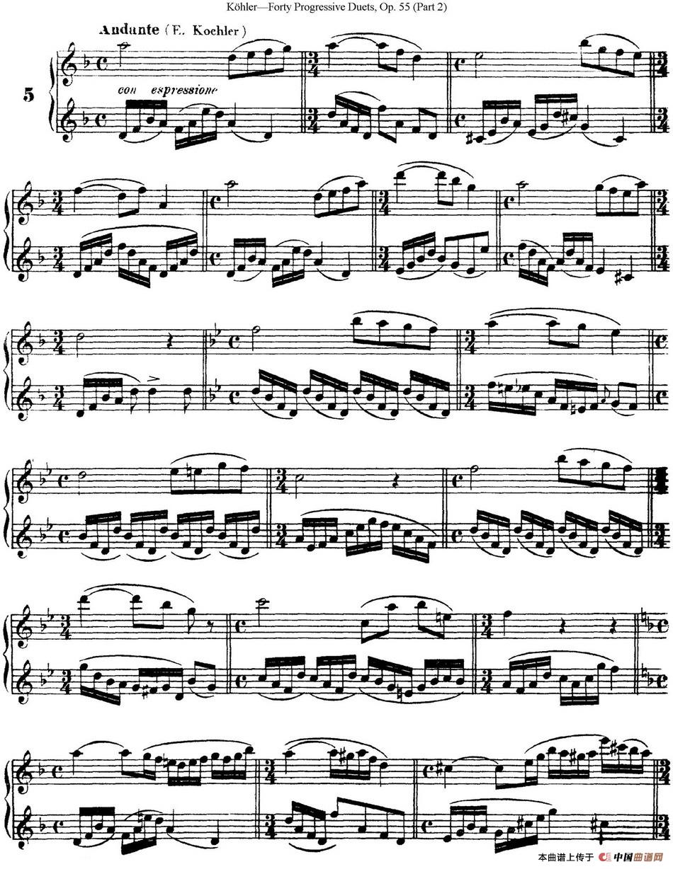 柯勒40首长笛提高练习曲OP.55（二重奏）（NO.5）