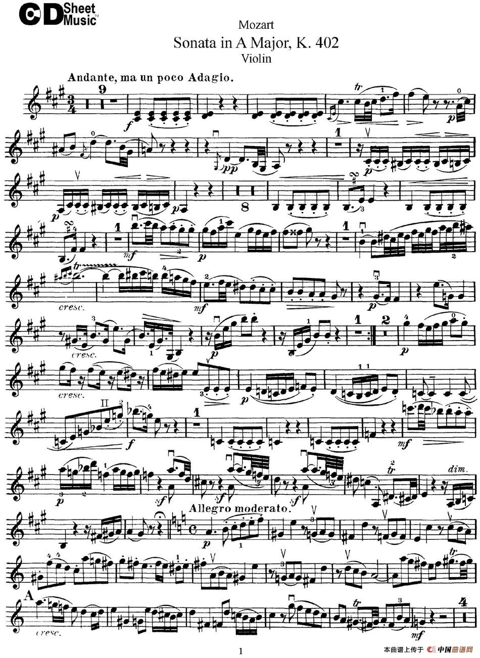 Violin Sonata in A Major K.402