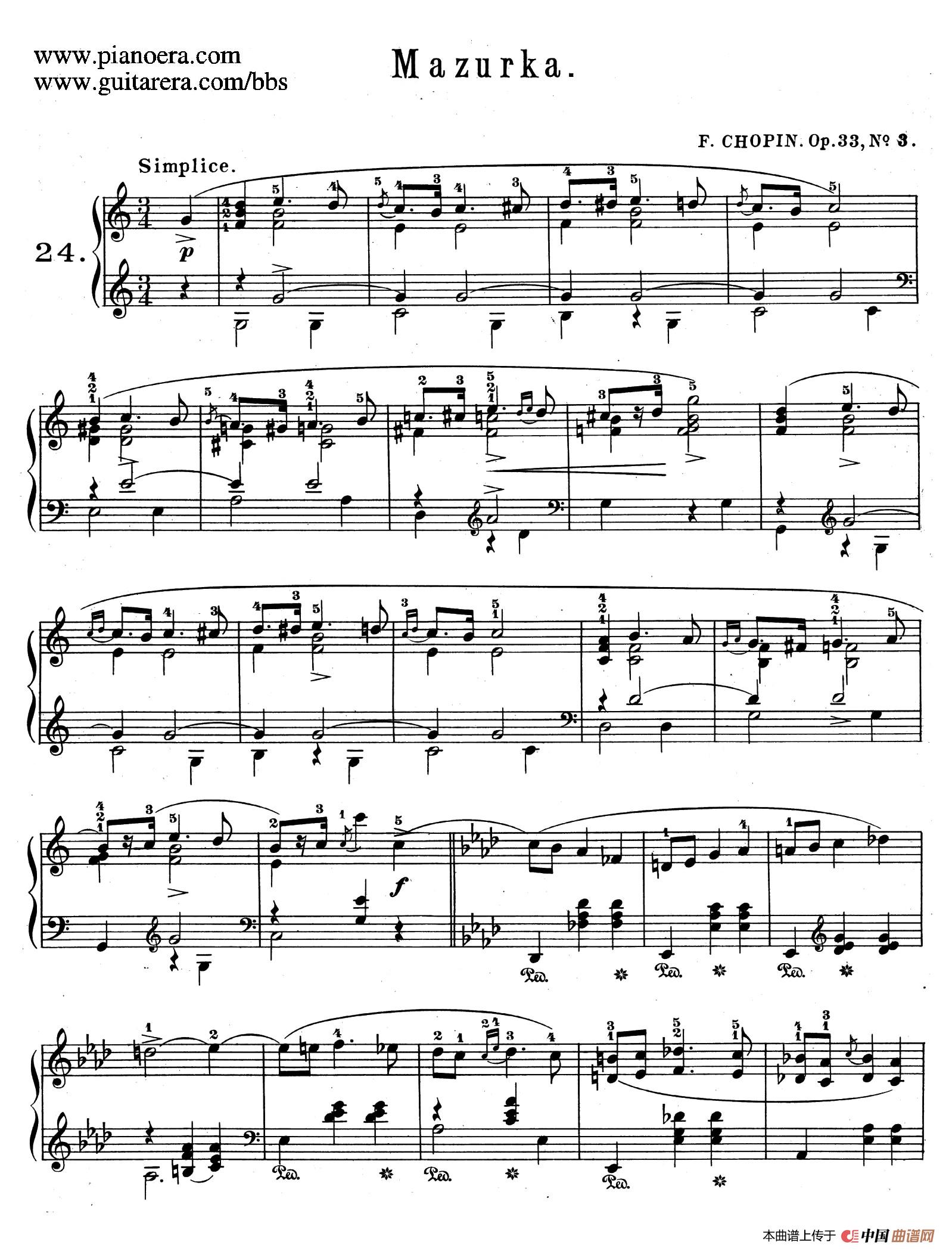 Quatre Mazurkas Op.33（4首玛祖卡舞曲·3）