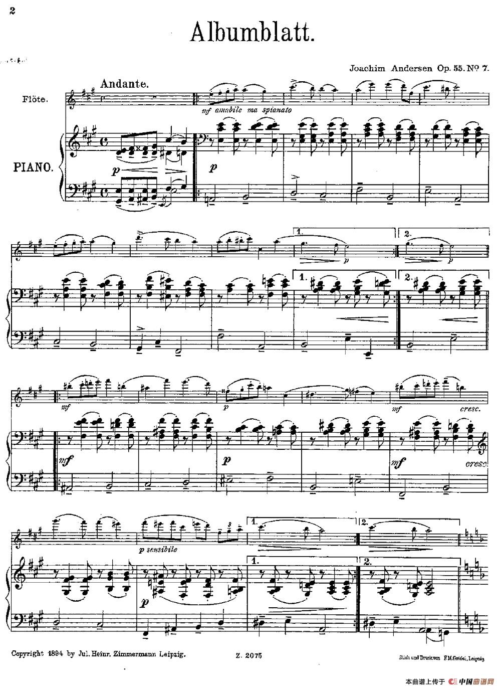 Albumblatt（Op.55 No.7）（长笛+钢琴伴奏）