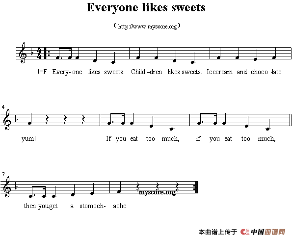 Everyone likes sweets（英文儿歌、五线谱）