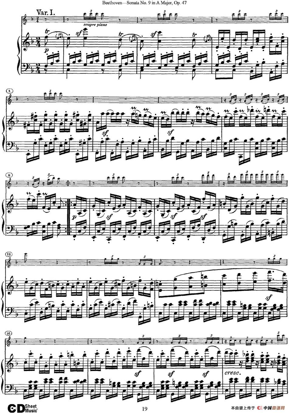 Violin Sonata No.9 in A Major Op.47（小提琴+钢琴伴奏）