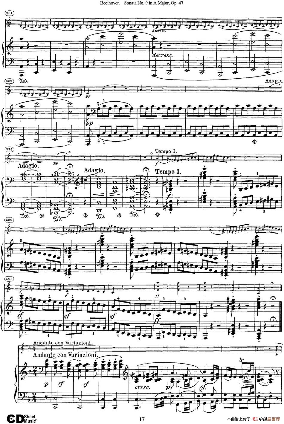 Violin Sonata No.9 in A Major Op.47（小提琴+钢琴伴奏）