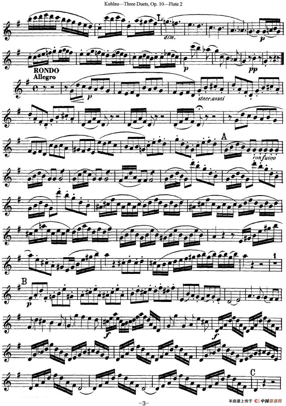 库劳长笛二重奏练习曲Op.10——Flute 2（No.3）