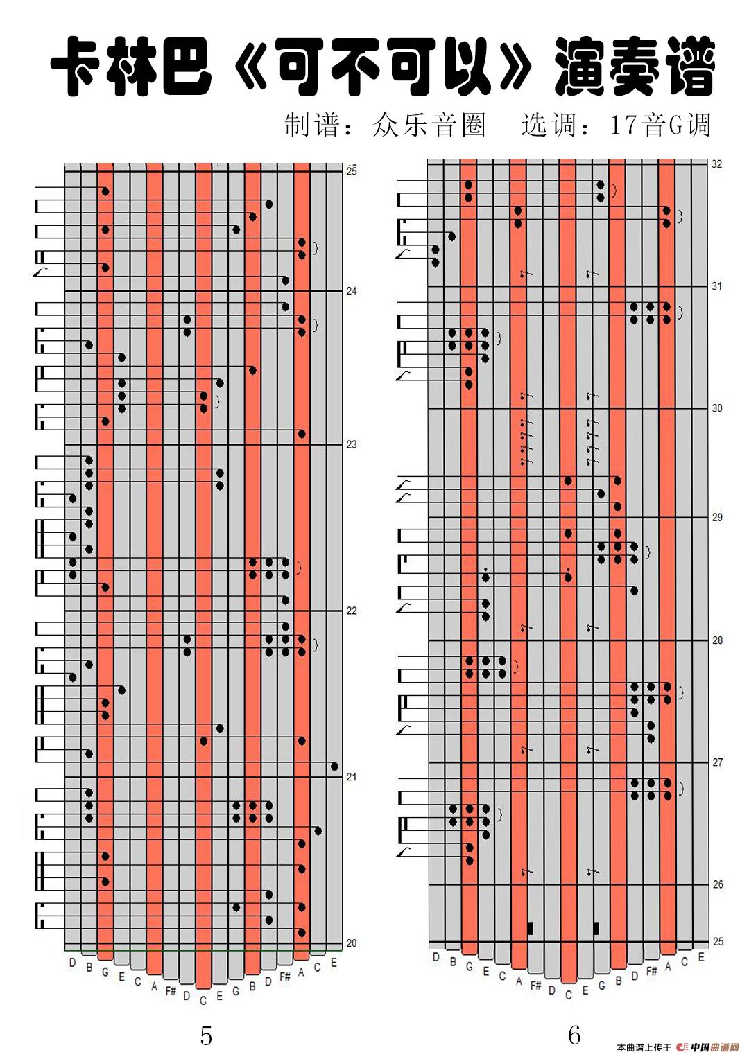 可不可以（17音卡林巴琴演奏谱）