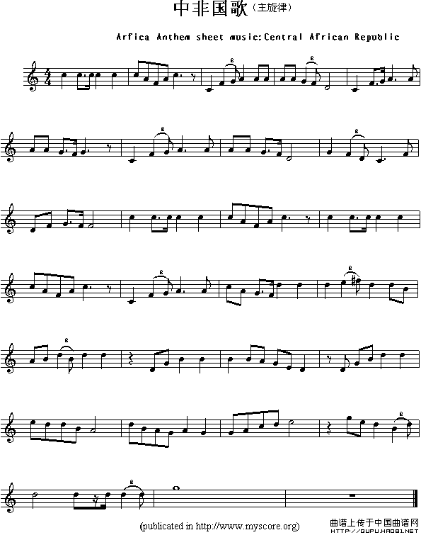 各国国歌主旋律：中非（Arfica Anthem sheet music-Ce