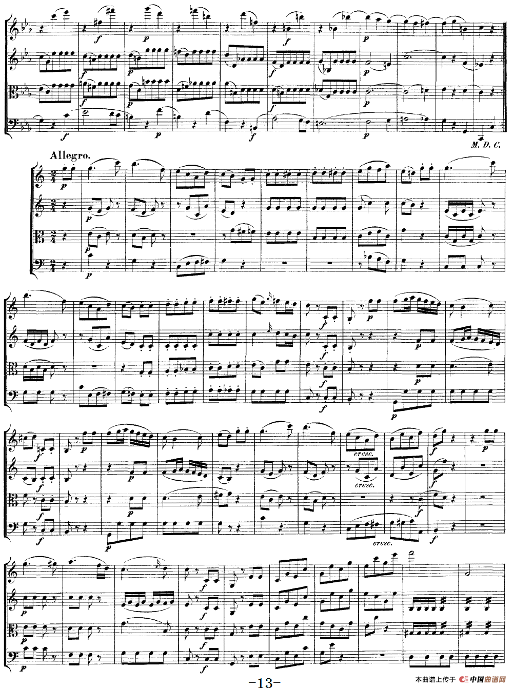 Mozart《Quartet No.19 in C Major,K.465》（总谱）