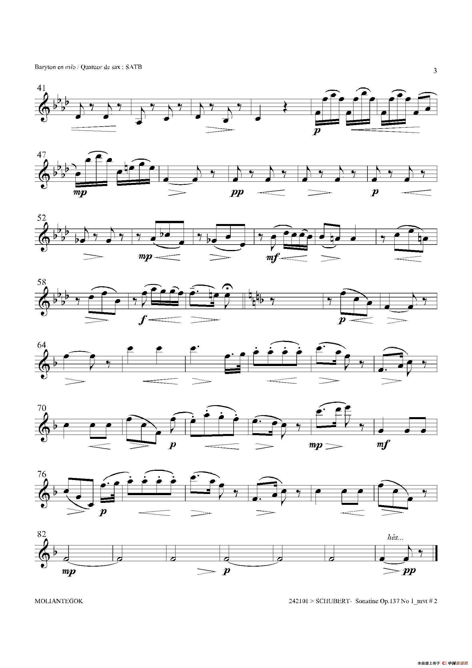 Sonatine Op.137 No 1（四重奏上低音萨克斯分谱）