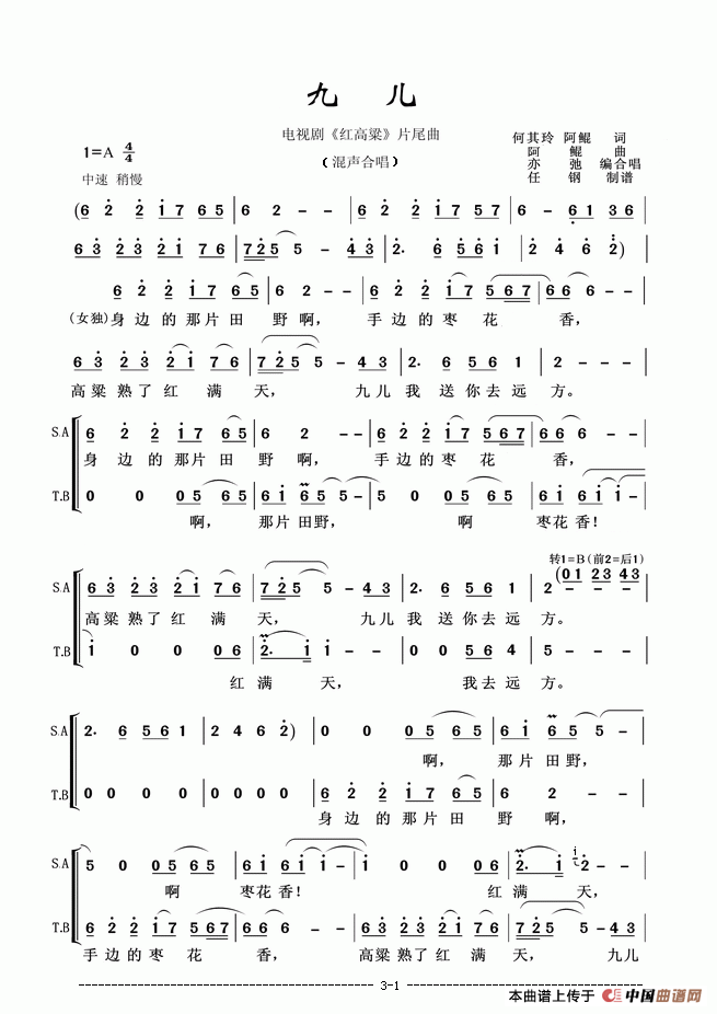 九儿（混声合唱、张亦弛改编合唱版）