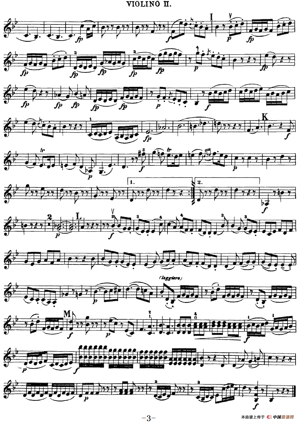 Mozart《Quartet No.17 in Bb Major,K.458》（Violin 2分谱）